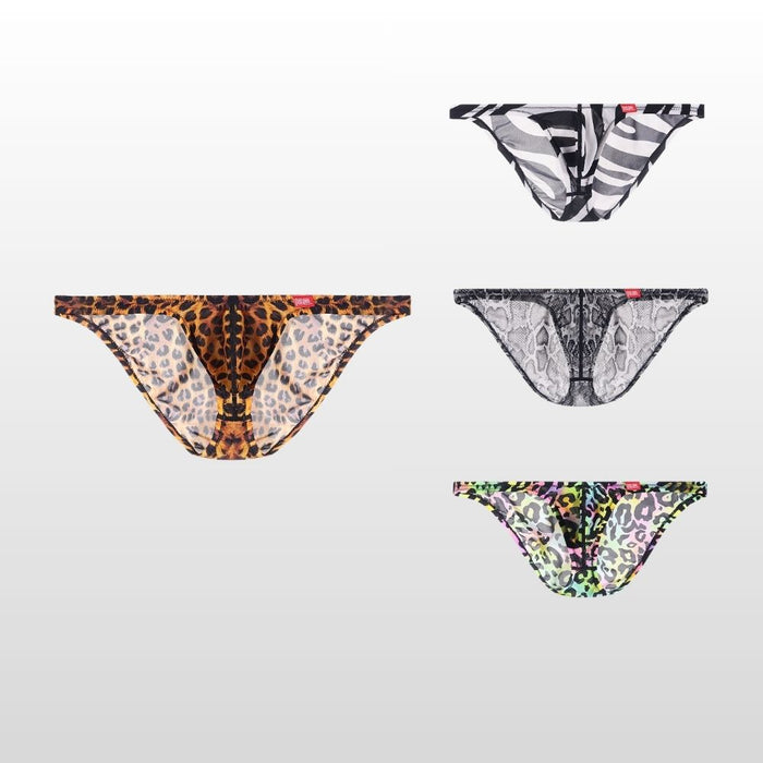 4-Pack Men’s Ultra-Thin Ice Silk Briefs – Wild Forest Animal Print & Large Pouch Design - JEWYEE AY 710