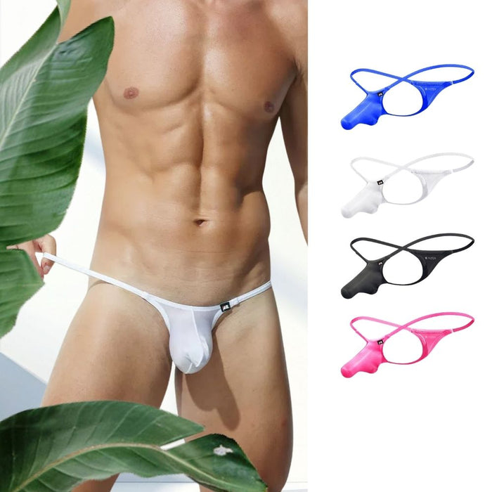 JEWYEE AY 615 - 4-Pack Elephant's Trunk Satin Ice Silk Thongs for Men - Ultra-Thin, Cooling with Extended Contour Pouch