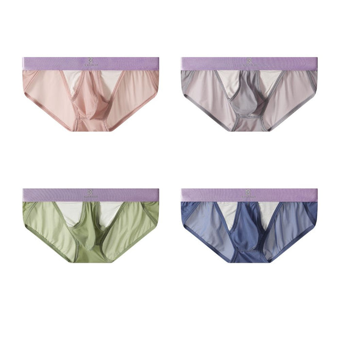 4-Pack Men's Dual Pouch Mesh Ice Silk Briefs with Fly - JEWYEE 034GC