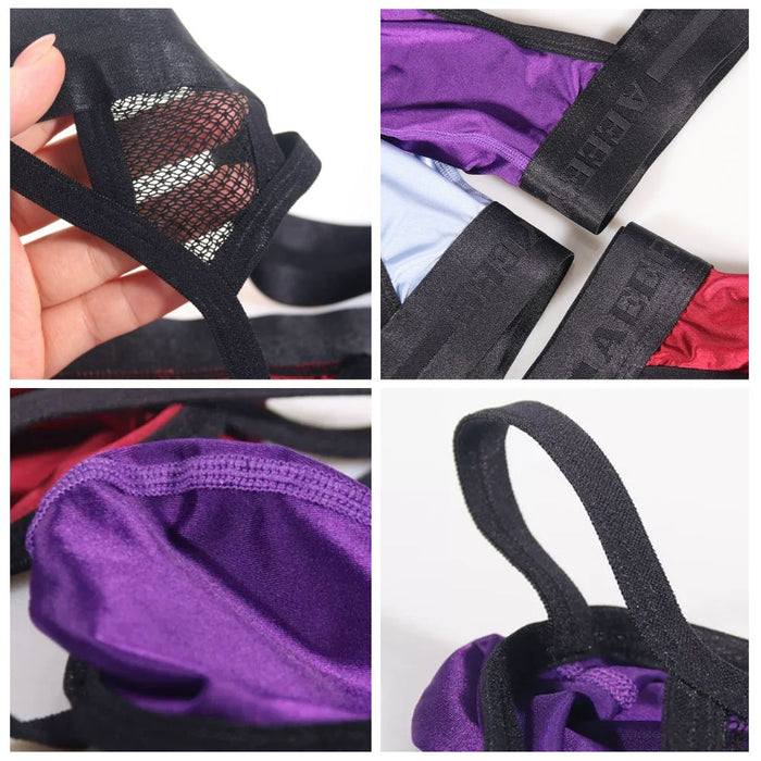 JEWYEE AY 783 - 4-Pack Men's Liquid Satin Ultra Thin Ice Silk 3D Pouch Thongs