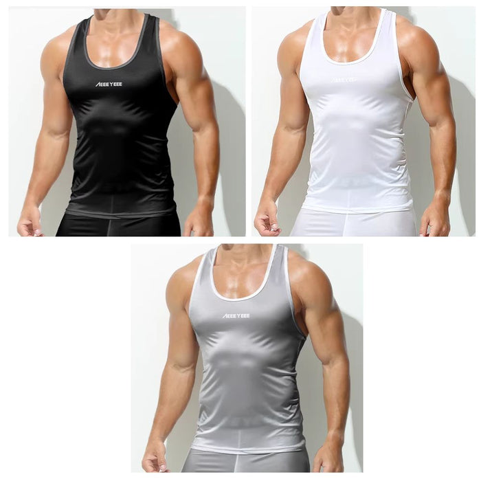 JEWYEE AY 777- Men's Ultra Thin Satin Ice Silk Racerback Tank Top