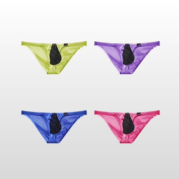 4-Pack Men’s Low-Rise Satin Ice Silk Briefs – Sheer Panels & Large Pouch Design - JEWYEE AY 731