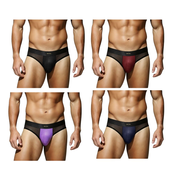 JEWYEE AY 781 - 4-Pack Men's Ultra-Thin Sheer Mesh Briefs with Elastic Striped Comfort Crotch