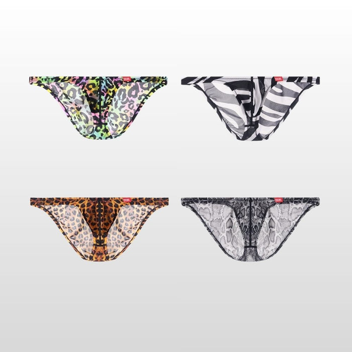 4-Pack Men’s Ultra-Thin Ice Silk Briefs – Wild Forest Animal Print & Large Pouch Design - JEWYEE AY 710
