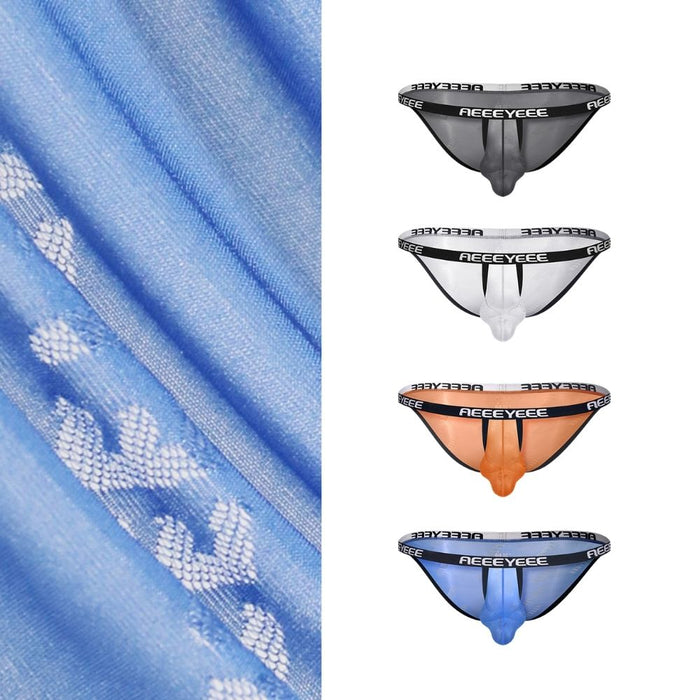 JEWYEE AY 2012 Men’s Sheer Jacquard Ice Silk Briefs – Ultra-Thin, Breathable, High-Cut & Quick-Dry with Extended Contour Pouch