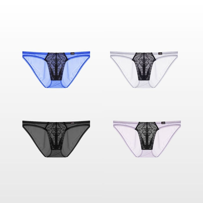 4-Pack Men’s Ultra-Thin Ice Silk Briefs with Lace Support – Sheer, Breathable, Low-Rise - JEWYEE AY 741