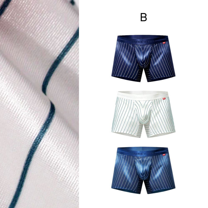 JEWYEE AY 797 - 3-Pack Men’s Satin Ice Silk Striped Trunks - Cooling, Breathable with Extended Contour Pouch