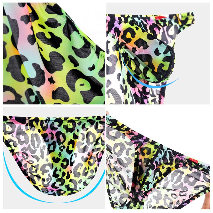 4-Pack Men’s Ultra-Thin Ice Silk Briefs – Wild Forest Animal Print & Large Pouch Design - JEWYEE AY 710