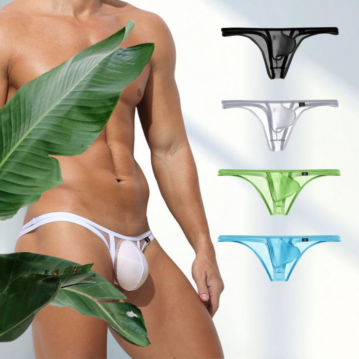 4-Pack Men's See-through Ice Silk Thongs Up to Size XXL - JEWYEE AY 855