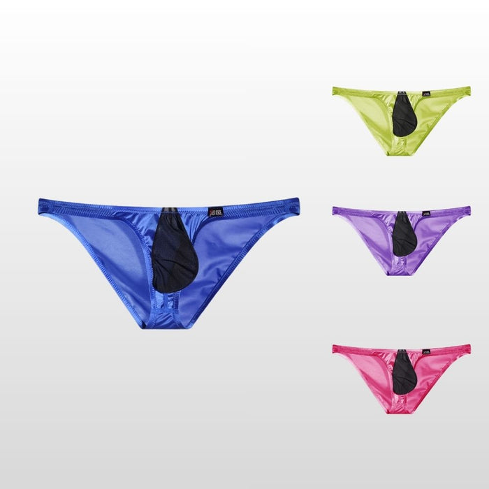 4-Pack Men’s Low-Rise Satin Ice Silk Briefs – Sheer Panels & Large Pouch Design - JEWYEE AY 731