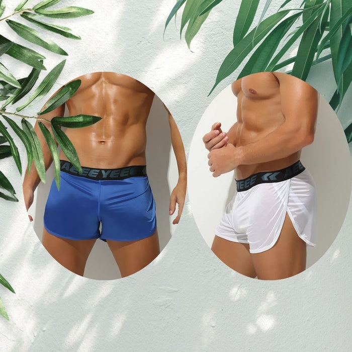 Men’s Ultra-Thin Satin Ice Silk High-Slit Boxer Shorts –JEWYEE AY 708