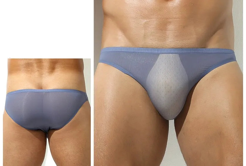 3D Seamless Pouch - Men's Ultra Thin Ribbed Ice Silk Briefs (5 Pack) - JEWYEE 805