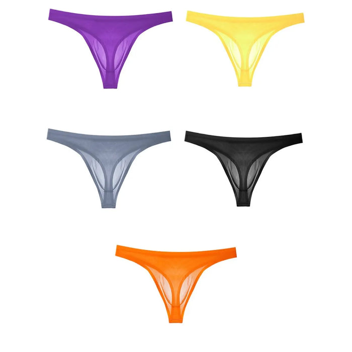 3D Seamless Pouch - Men's Ultra Thin Ribbed Ice Silk Thongs (5 Pack) - JEWYEE 806