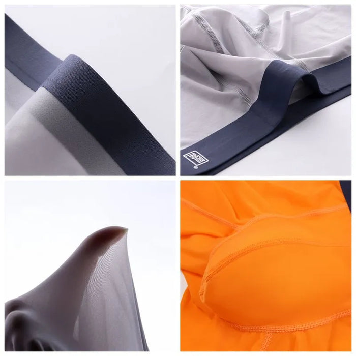 Men's Ultra Thin Ice Silk Underpants Up to Size XXL  (4-Pack) -JEWYEE 807