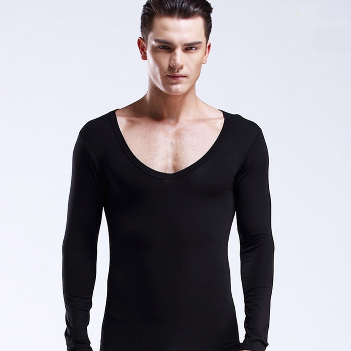 Stay Hidden Scoop Neck  Long-Sleeve Base Layer T-shirt for Men JEWYEE A012