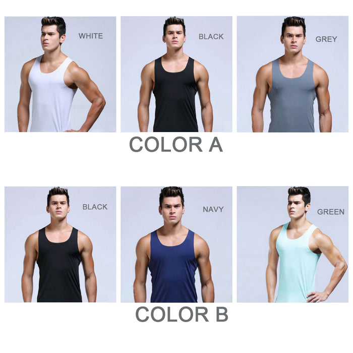 KM Ultra Thin Ice Silk Seamless Tank Top for Men (3-Pack) JEWYEE 026 M / Color A