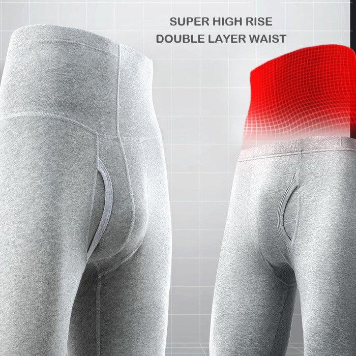 JEWYEE MEN'S LONG JOHNS. Super high rise, double-layer waist, tummy-control thermal long johns