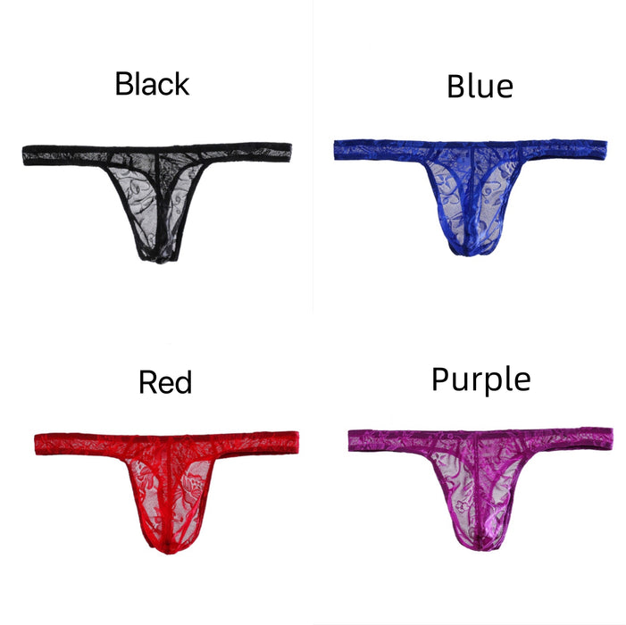 3D Pouch - See-Through Lace Thongs for Men (4-Pack) JEWYEE NYK106