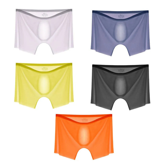 Men's  3D seamless pouch See-through Ribbed Ice Silk Trunks Up to Size XXL (5-Pack) JEWYEE AY 813