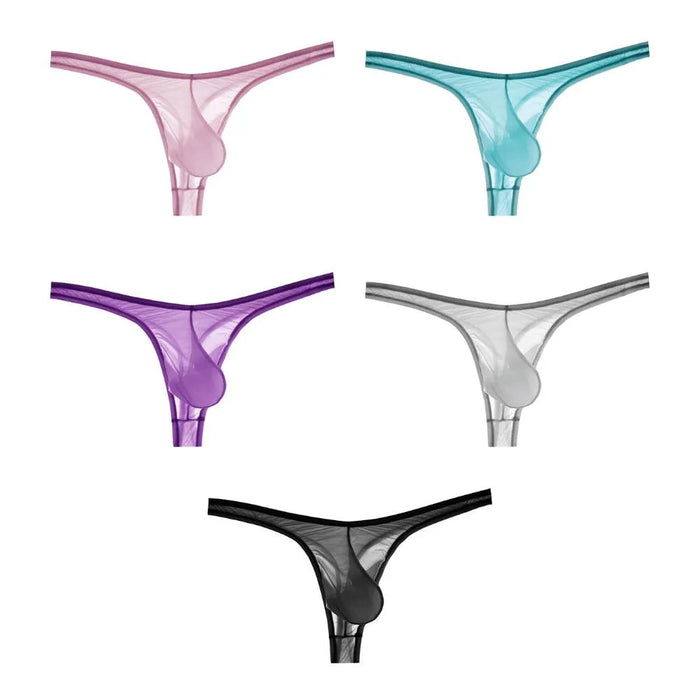 Men's Ultra Thin See-through Ice Silk Thongs Up to Size XXL (5-Pack) JEWYEE 828