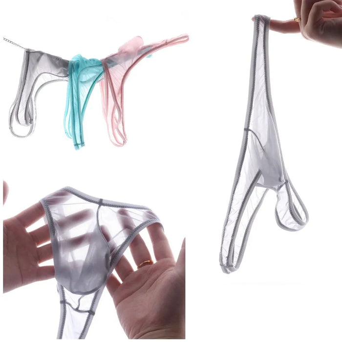 Men's Ultra Thin See-through Ice Silk Thongs Up to Size XXL (5-Pack) JEWYEE 828